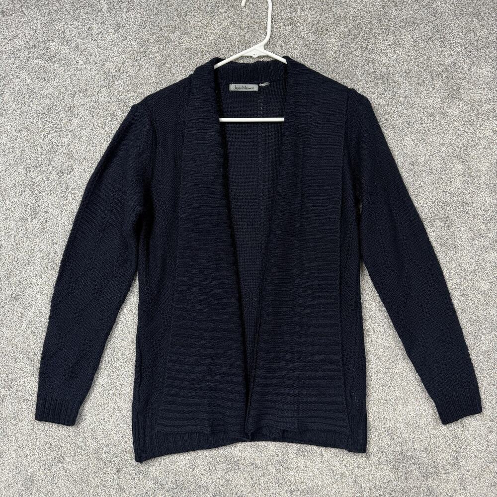Jason Maxwell Cardigan Sweater Womens L Blue Open Front Soft Goth Dark Academia